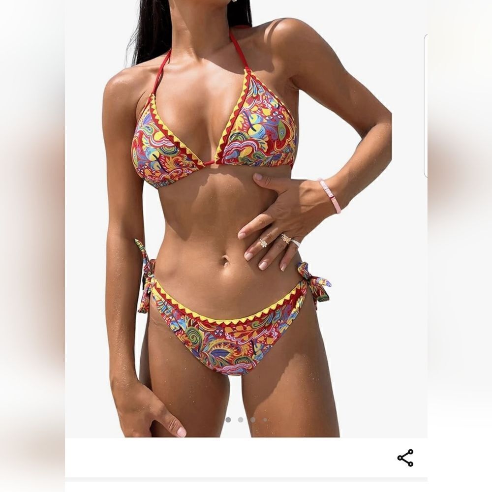 COZYEASE Women's Bikini Sets 2 Piece Halter Triangle Allover Print Swimsuit Set